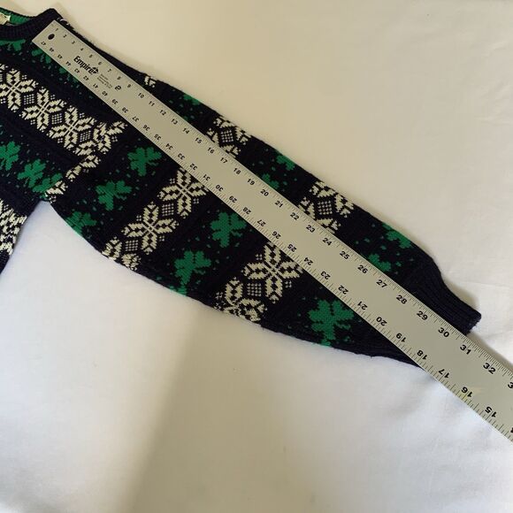 Blarney Woollen Mills Sweater XXL Navy Fair Isle Knit Irish Clover Lucky Ireland - Picture 7 of 8